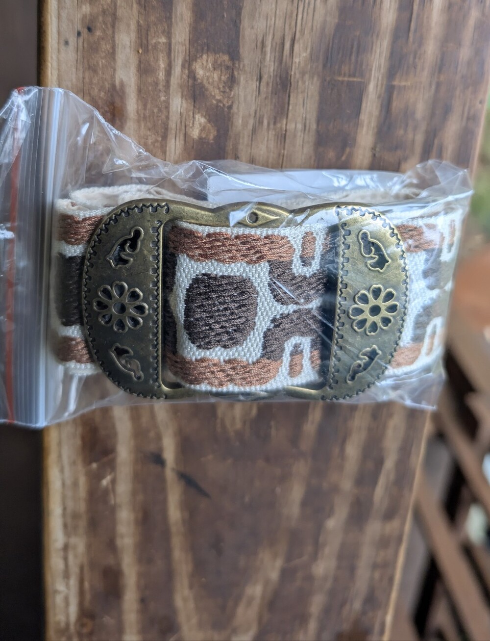 LAST ONE 🔥POL Embroidered Brown and Cream Belt with Antique Brass Buckle